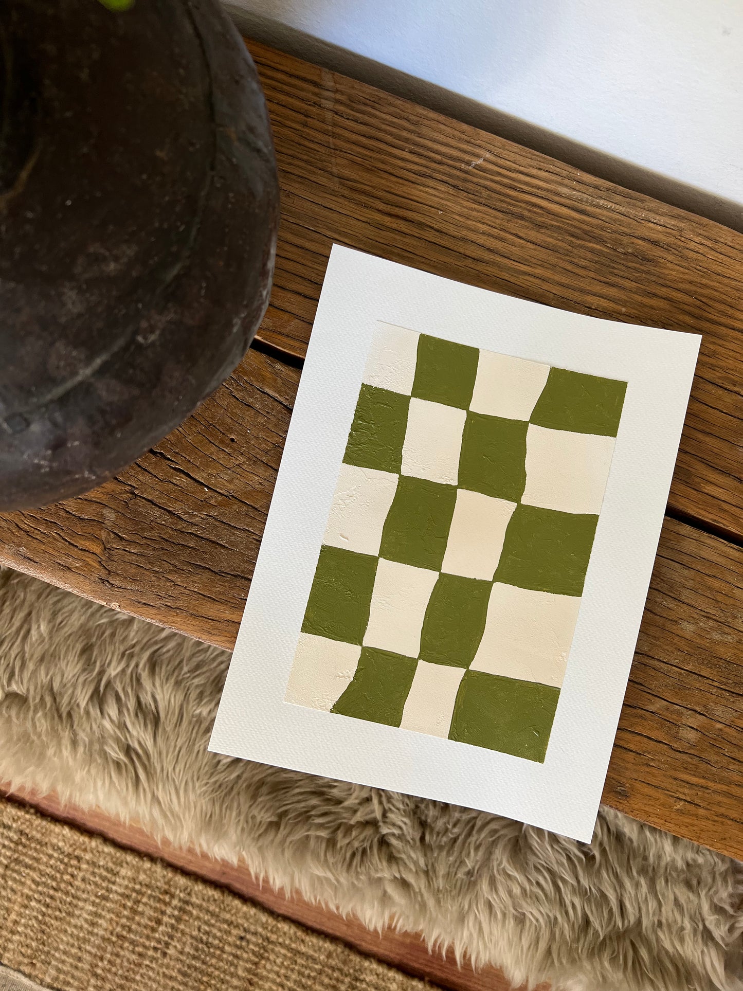 ‘Olive Checker Board’ on paper VI